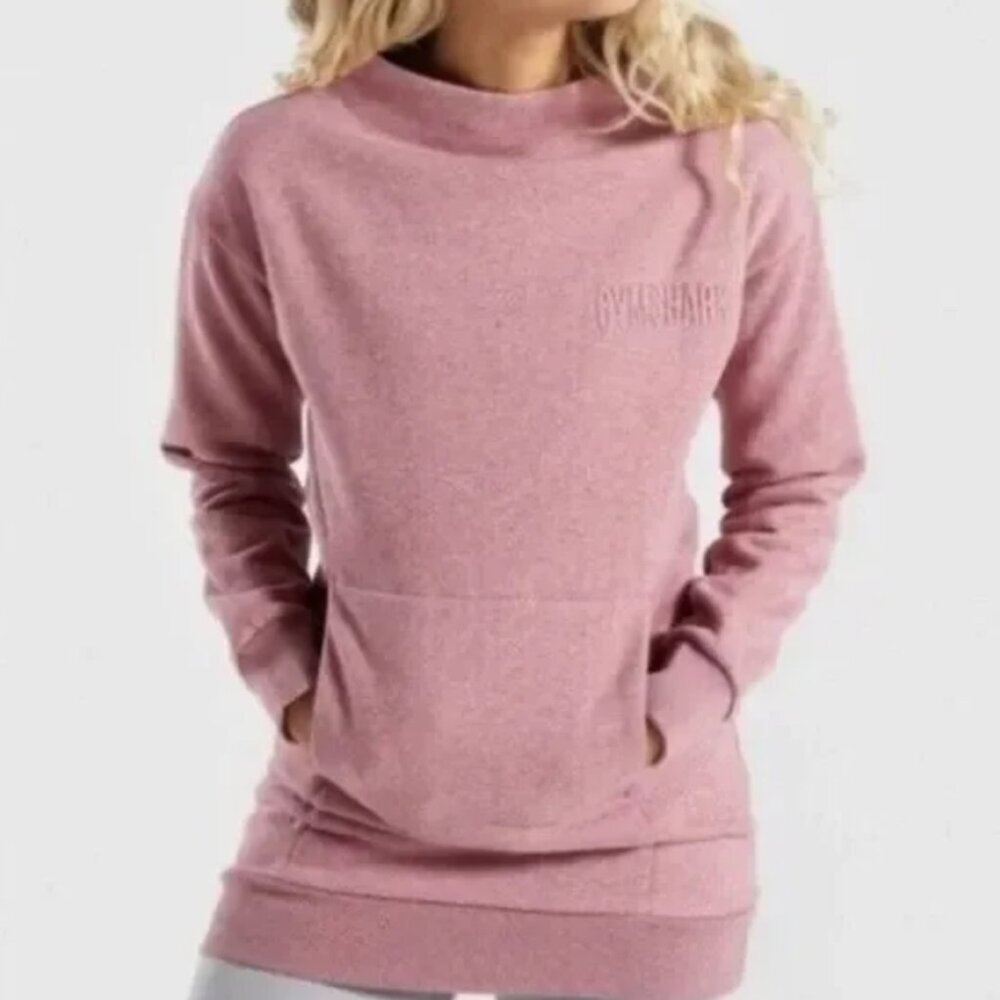 Gymshark Dusty Pink Mock Neck Longline Sweatshirt Small Sporty Athleisure Casual